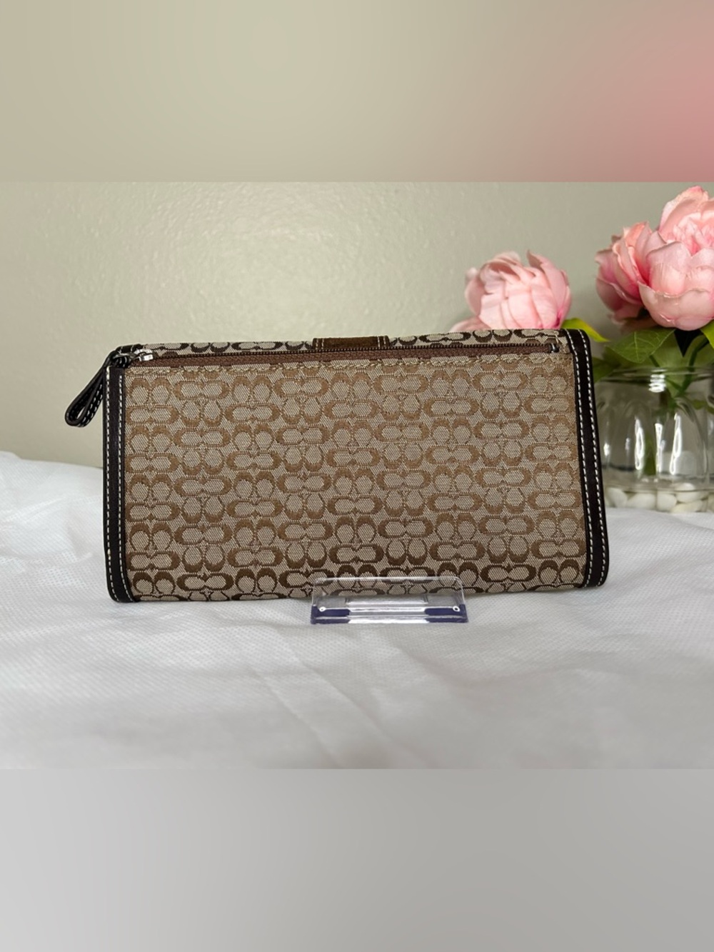 Coach Brown Monogram Wallet/ Clutch with Buckle Snap Accent - Picture 2 of 11
